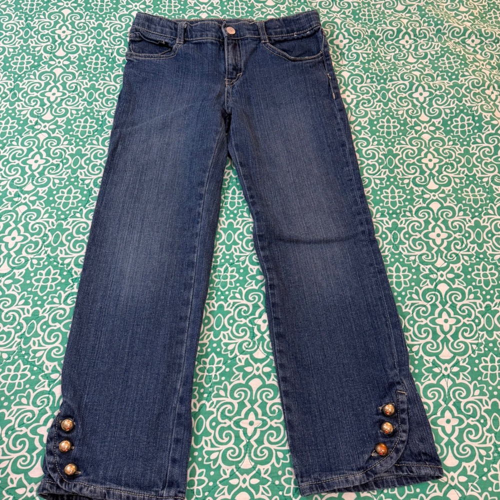 Gymboree Girls Size 8 Plus Blue Denim Jeans Button Tulip Hem Medium Wash Stretch